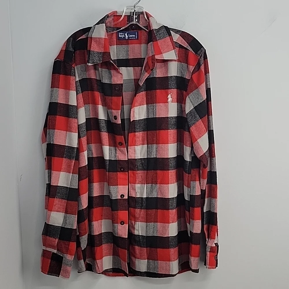POLO Ralph Lauren Red Black Flannel Plaid Button Down Men's Large